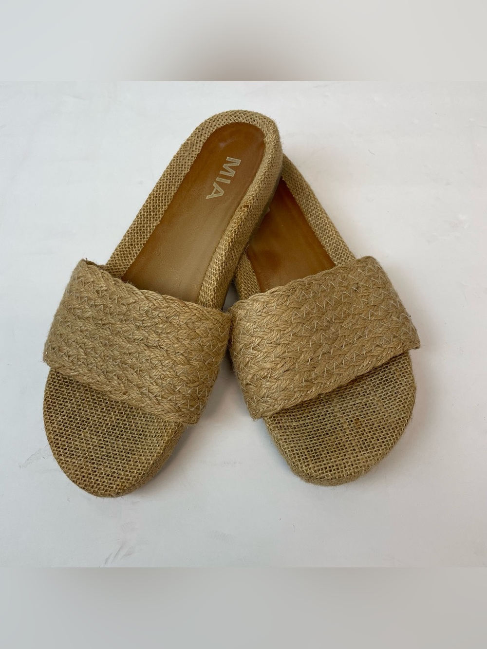 MIA Linara Tan Natural Braided Slide Sandals Size 8